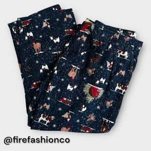 Festive Navy Blue Flannel Pajama Pants 2X Plus 100% Cotton Holiday Farm Print